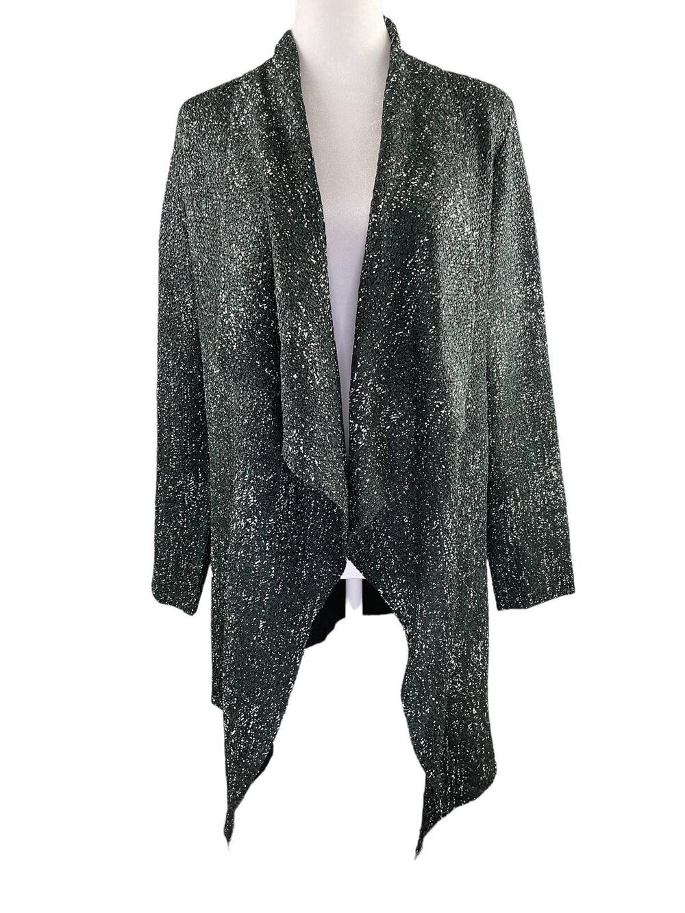 Chico's Travelers 0 (US S 4) Open Cardigan Waterfall Crinkly Black Green White